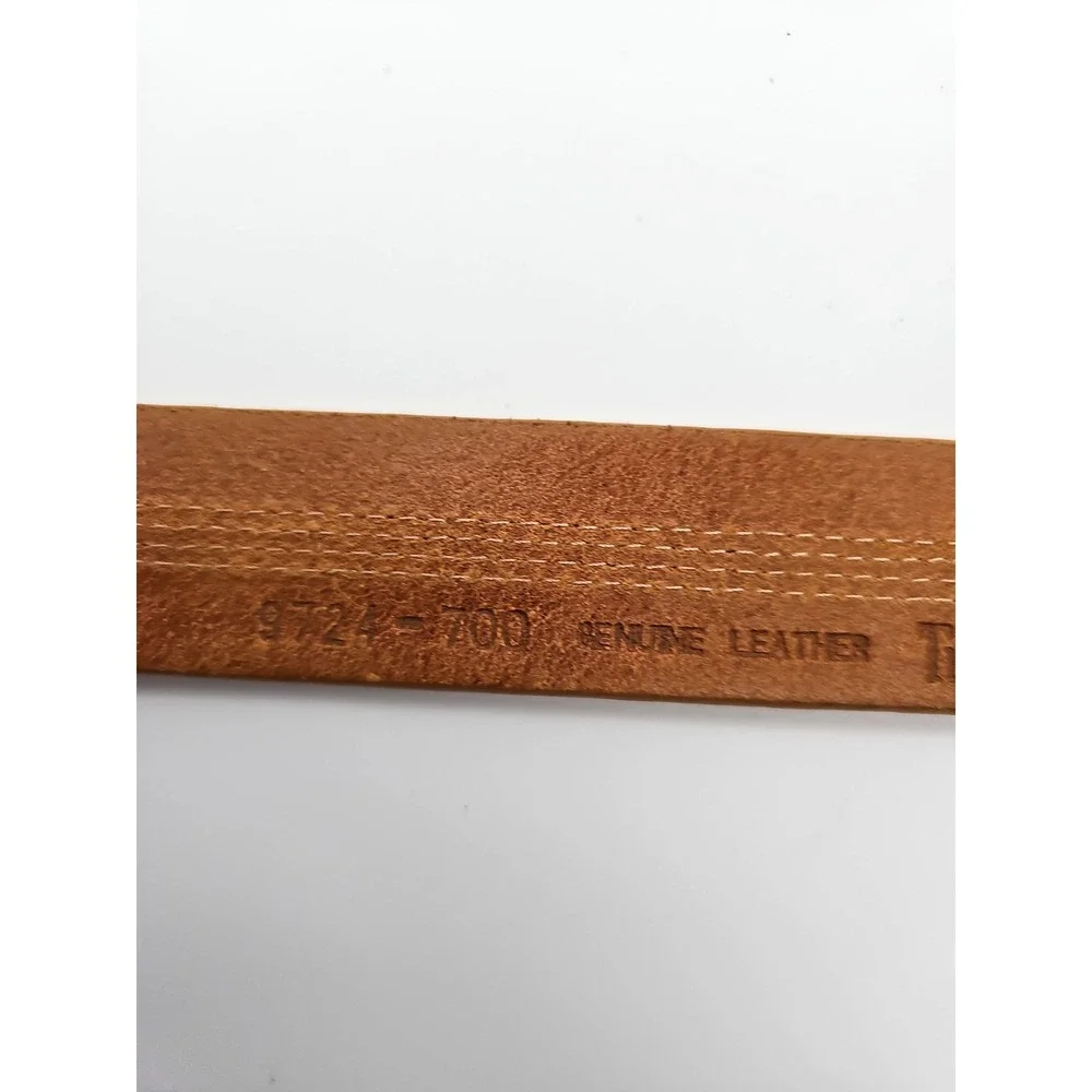Vintage Timberland Women's Leather Belt Embossed Silver Enamel Buckle 38-42
